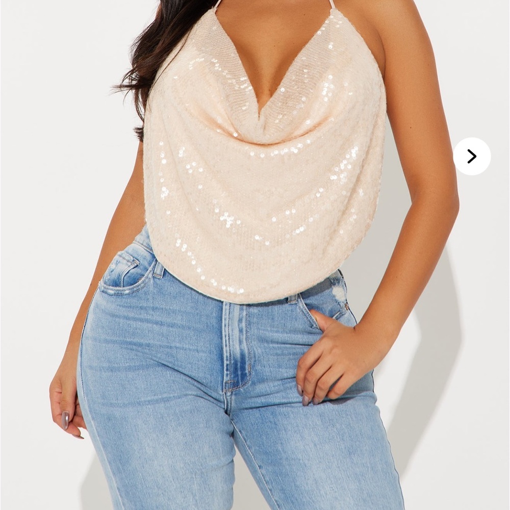 Sequin Halter Top in Cream